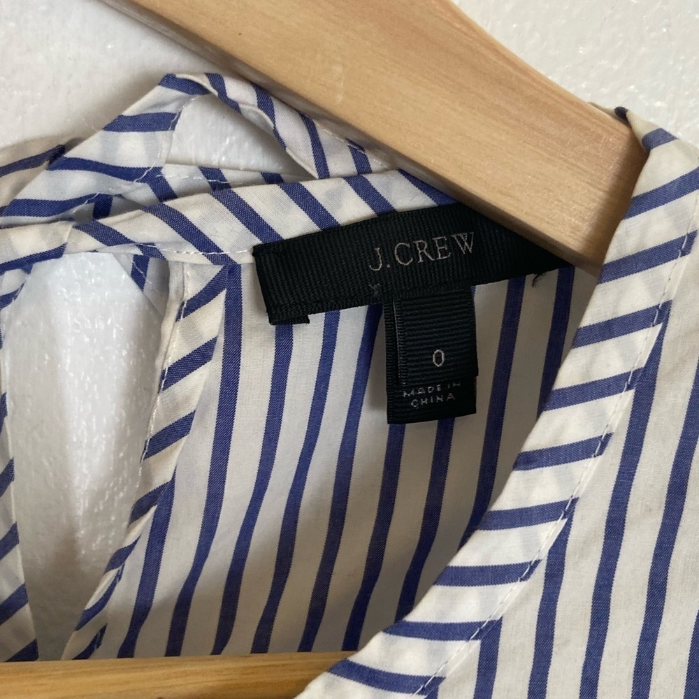J. Crew Women's Boho Top Stripe Ruffle Size 0 Oversized White & Blue Long Sleeve - Picture 9 of 10